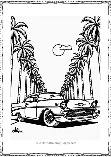 Lowrider Car With Palm Trees Free PDF Printable