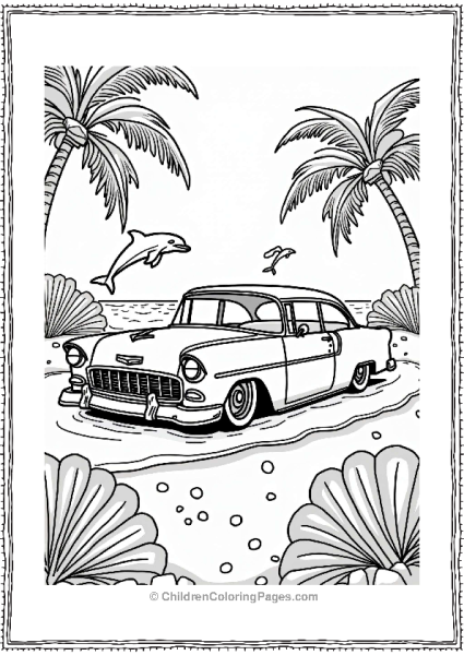 Lowrider Cars At A Whimsical Beach Free PDF Printable