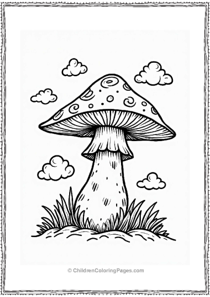 Majestic Mushroom Under Whimsical Clouds Free PDF Printable