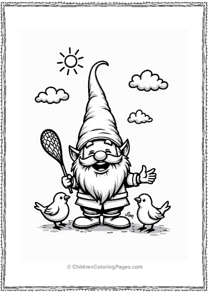 Mischievous Gnome Pranking Birds Free PDF Printable
