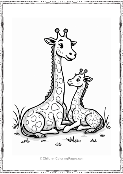 Mother Giraffe And Calf In Grassy Area Free PDF Printable