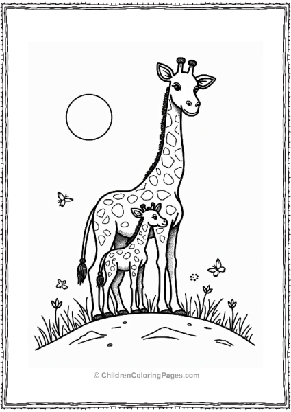 Mother Giraffe And Calf On A Hill Free PDF Printable