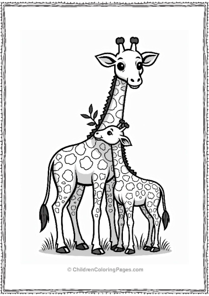 Mother Giraffe And Calf Reaching For Leaves Free PDF Printable