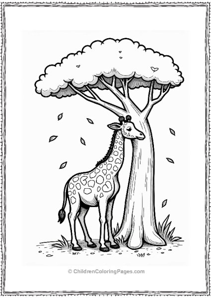 Mother Giraffe And Calf Under A Tree Free PDF Printable
