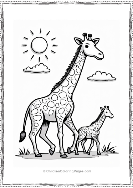 Mother Giraffe And Calf Under The Sun Free PDF Printable
