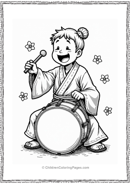 Music Japanese Drummer With Cherry Blossoms Free PDF Printable