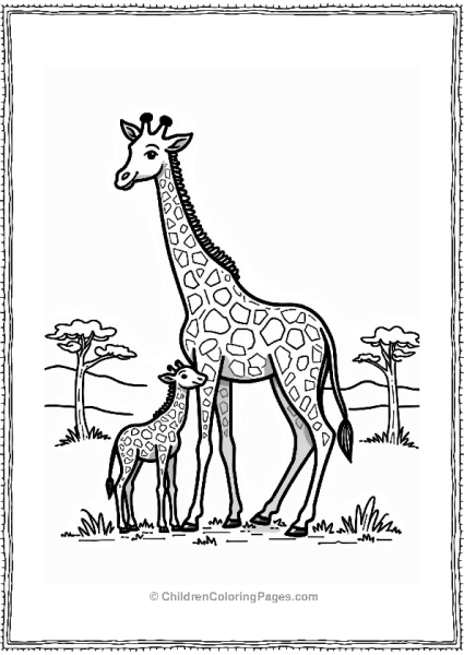 Nurturing Mother Giraffe With Calf Free PDF Printable