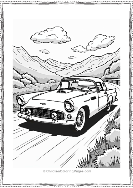 Retro Ford Thunderbird On Scenic Road Free PDF Printable