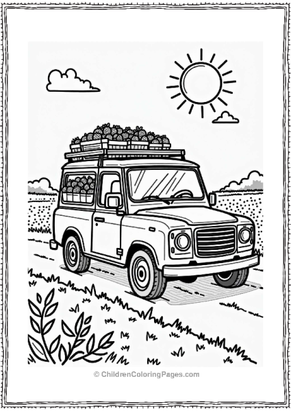 Rural Cars Cheerful SUV In A Green Field With Harvested Baskets Free PDF Printable