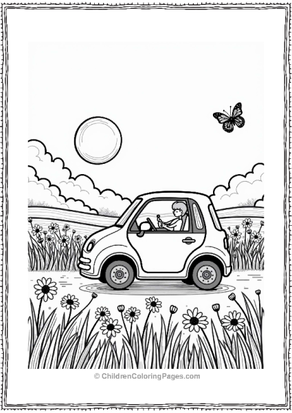 Rural Cars Electric Car In A Flower Meadow Free PDF Printable