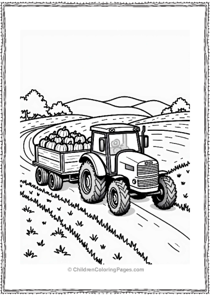 Rural Cars Farm Tractor With Pumpkins In Golden Fields Free PDF Printable