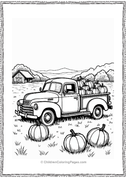 Rural Cars Old Pickup Truck With Pumpkins In Autumn Field Free PDF Printable