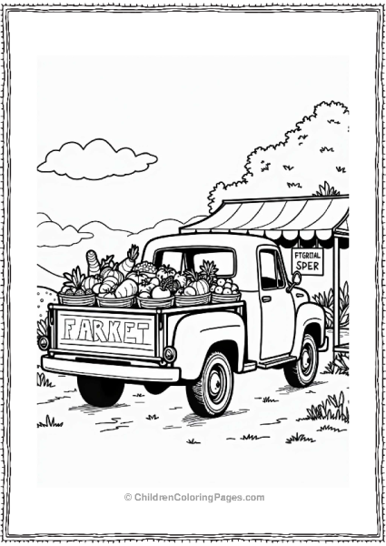 Rural Cars Pickup Truck At Farmers Market Free PDF Printable
