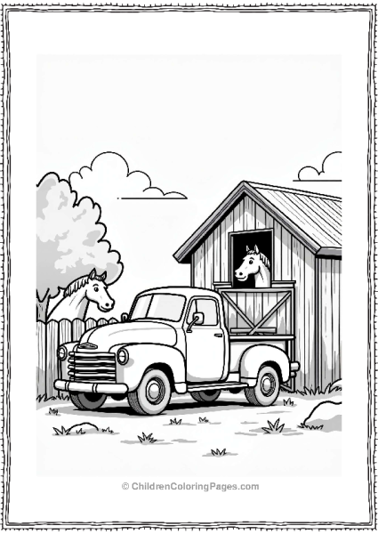 Rural Cars Rustic Truck And Horse At The Farm Free PDF Printable
