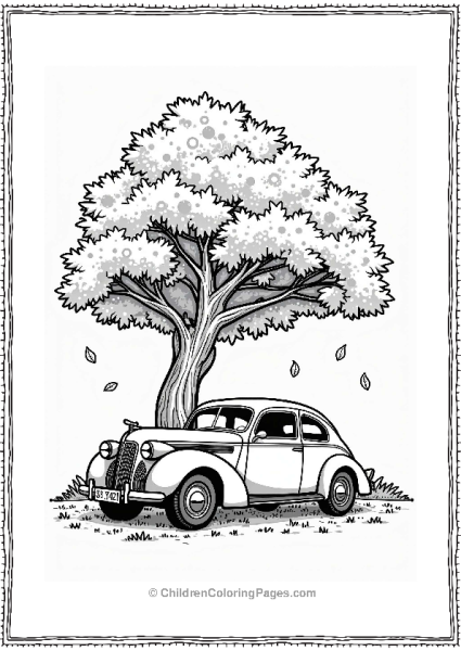 Rural Cars Vintage Car Under Oak Tree In Autumn Free PDF Printable