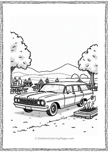 Rural Cars Vintage Station Wagon At Community BBQ Free PDF Printable