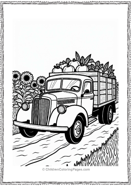 Rural Cars Vintage Truck On A Sunflower Road Free PDF Printable
