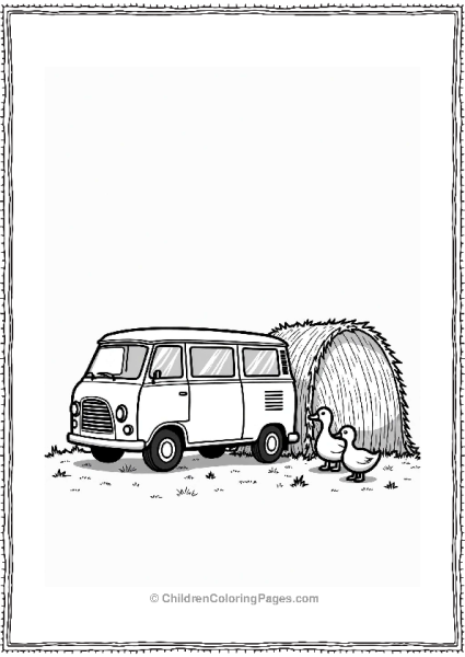 Rural Cars White Van By Haystack With Ducks Free PDF Printable