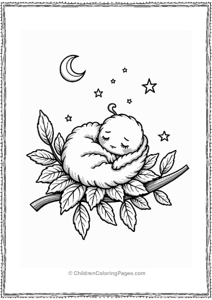 Sleepy Leaf Creature On A Branch Free PDF Printable