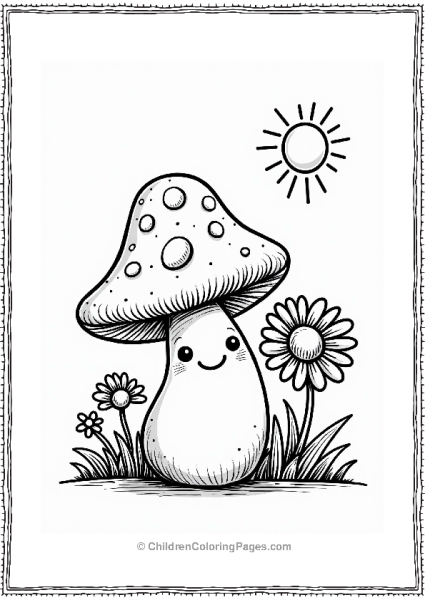 Smiling Button Mushroom In A Garden Free PDF Printable