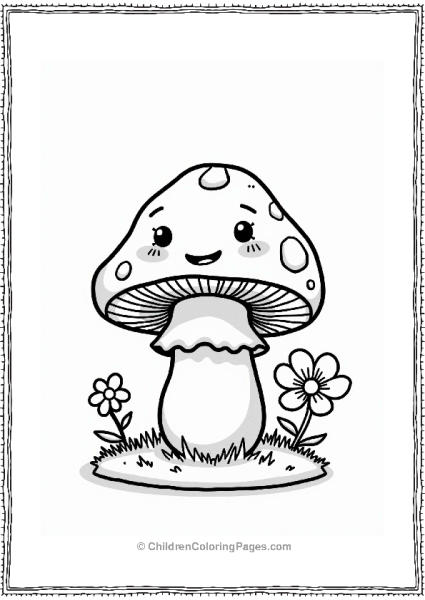 Smiling Button Mushroom On Grass Free PDF Printable