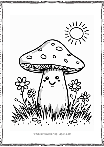 Smiling Mushroom In A Spring Meadow Free PDF Printable