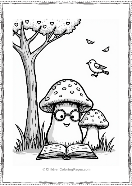 Smiling Mushroom Soup Reading Under A Tree Free PDF Printable