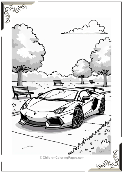 Sports Cars In City Park Free PDF Printable