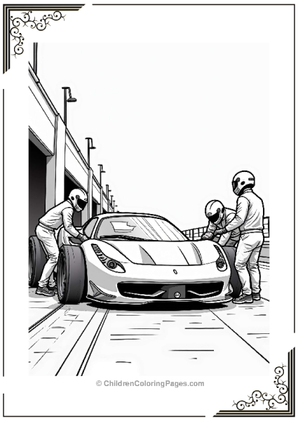 Sports Cars Pit Stop Scene Free PDF Printable