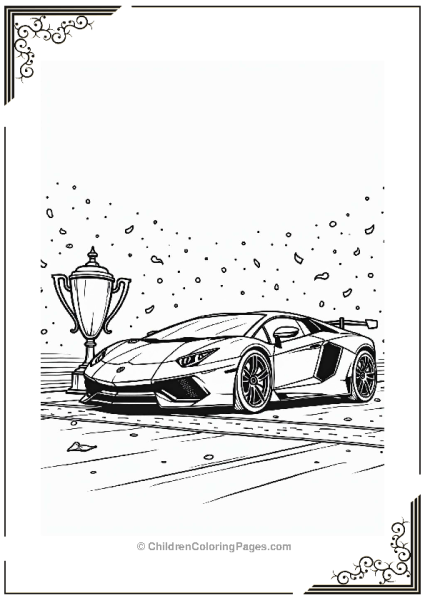 Sports Cars Winning With Trophy And Confetti Free PDF Printable