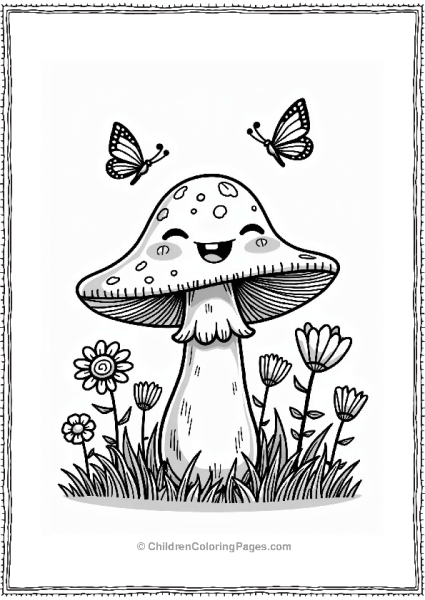 Springtime Mushroom In A Flower Garden Free PDF Printable