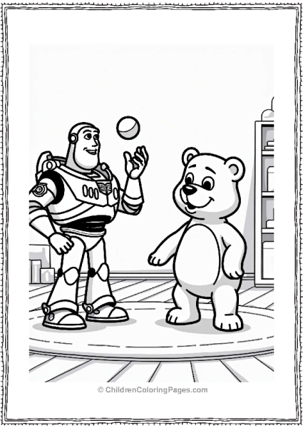 Toy Story Buzz Lightyear And Stuffed Bear Playing Catch Free PDF Printable