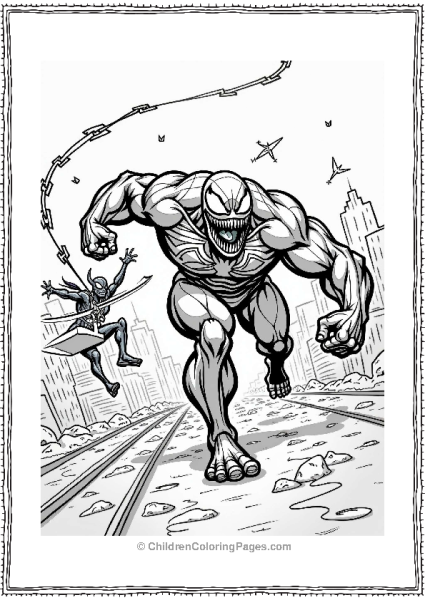Venom Chasing Green Goblin In The City Free PDF Printable