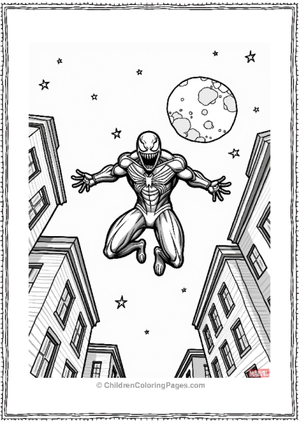 Venom Swinging Between Buildings At Night Free PDF Printable