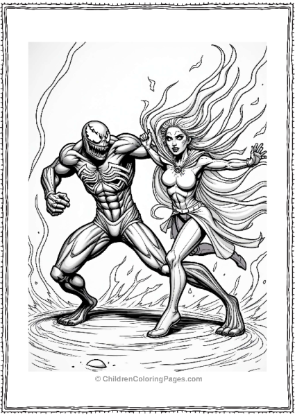 Venom Vs Scarlet Witch In A Swirling Wind Scene Free PDF Printable