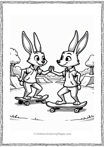 Zootopia Judy Hopps Cheering For Nick Wilde Skateboarding Free PDF Printable