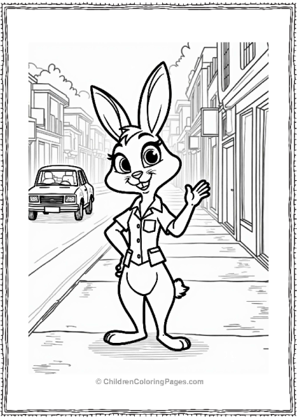Zootopia Judy Hopps Waving On A Busy Sidewalk Free PDF Printable