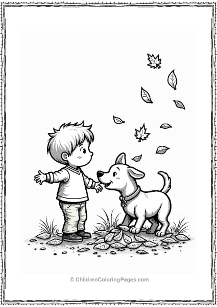 Autumn Fall A Boy And His Dog In Autumn Leaves Free PDF Printable