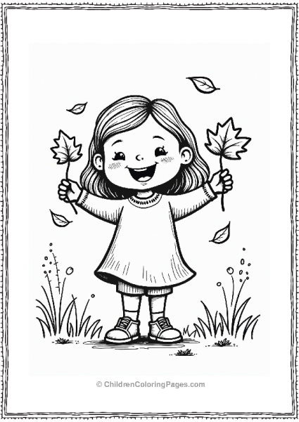 Autumn Fall A Girl Collecting Autumn Leaves Free PDF Printable
