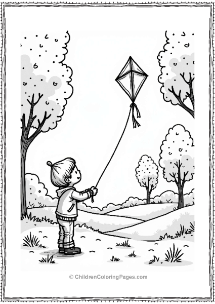 Autumn Fall Boy Flying A Kite In An Autumn Forest Free PDF Printable