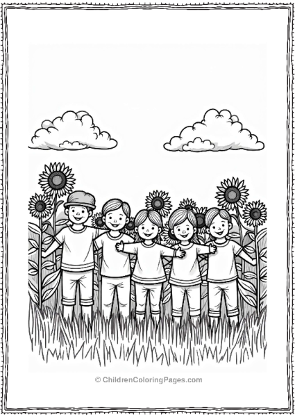 Autumn Fall Cheerful Kids Playing With Sunflowers Free PDF Printable