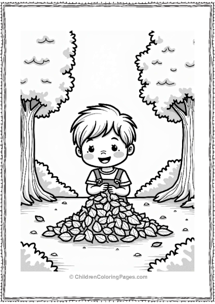Autumn Fall Child Building A Stack Of Colorful Leaves Free PDF Printable