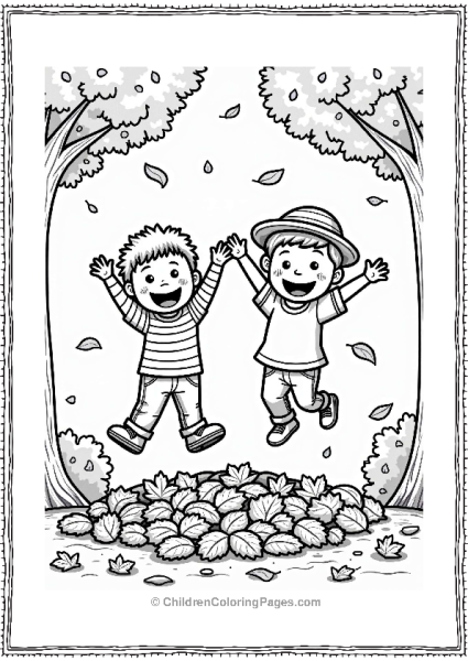 Autumn Fall Children Jumping In Leaves Free PDF Printable