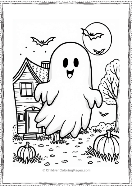 Autumn Fall Friendly Ghost On Halloween Night Free PDF Printable