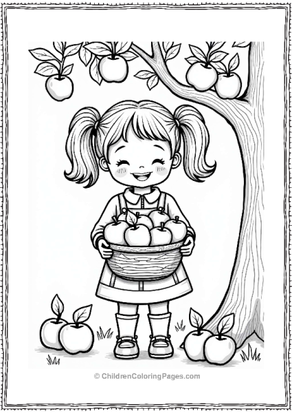 Autumn Fall Joyful Girl With Apples Under An Apple Tree Free PDF Printable