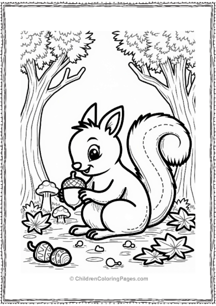 Autumn Fall Playful Squirrel Gathering Acorns In Autumn Free PDF Printable