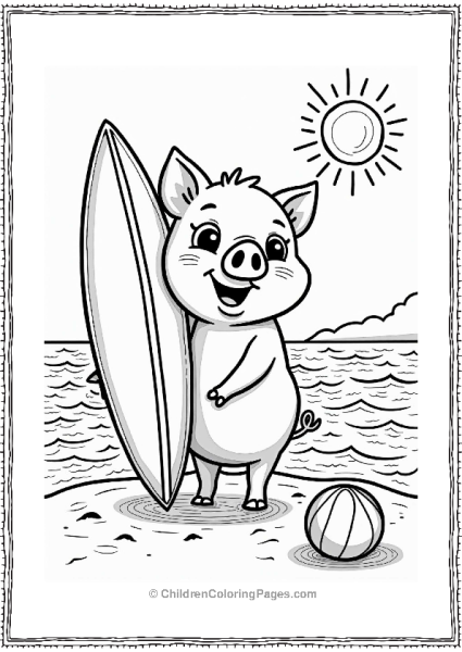 Beach Pig With Surfboard Free PDF Printable