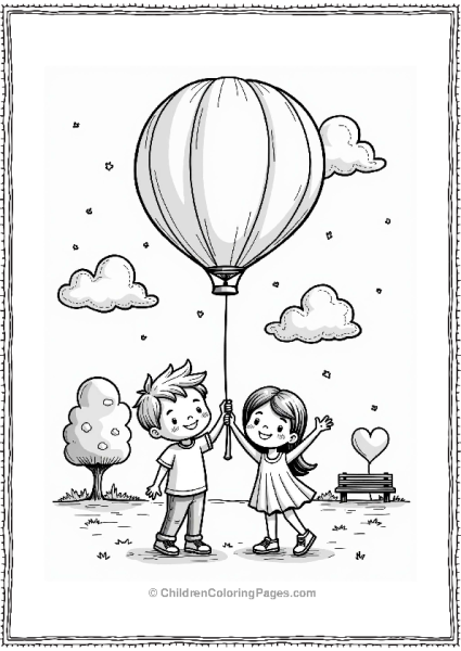 Boy And Girl With Colorful Hot Air Balloons In The Park Free PDF Printable