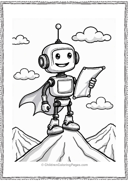 Brave Robot Explorer On Mountain Peak Free PDF Printable