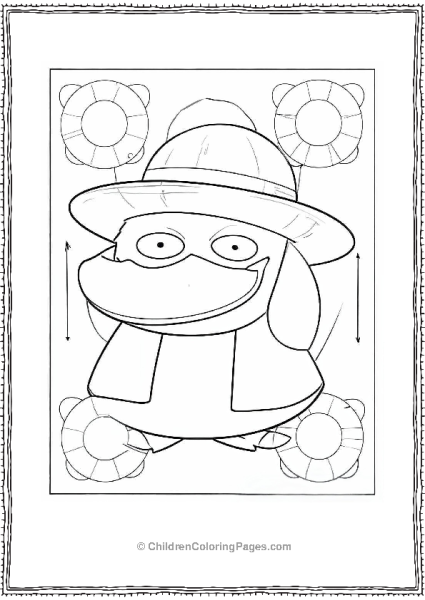 Cartoon Psyduck With Straw Hat Free PDF Printable